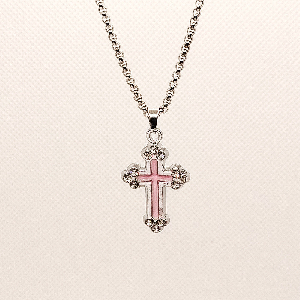 Wholesale Oil Dripping Hollow Cross Diamond Alloy Necklace